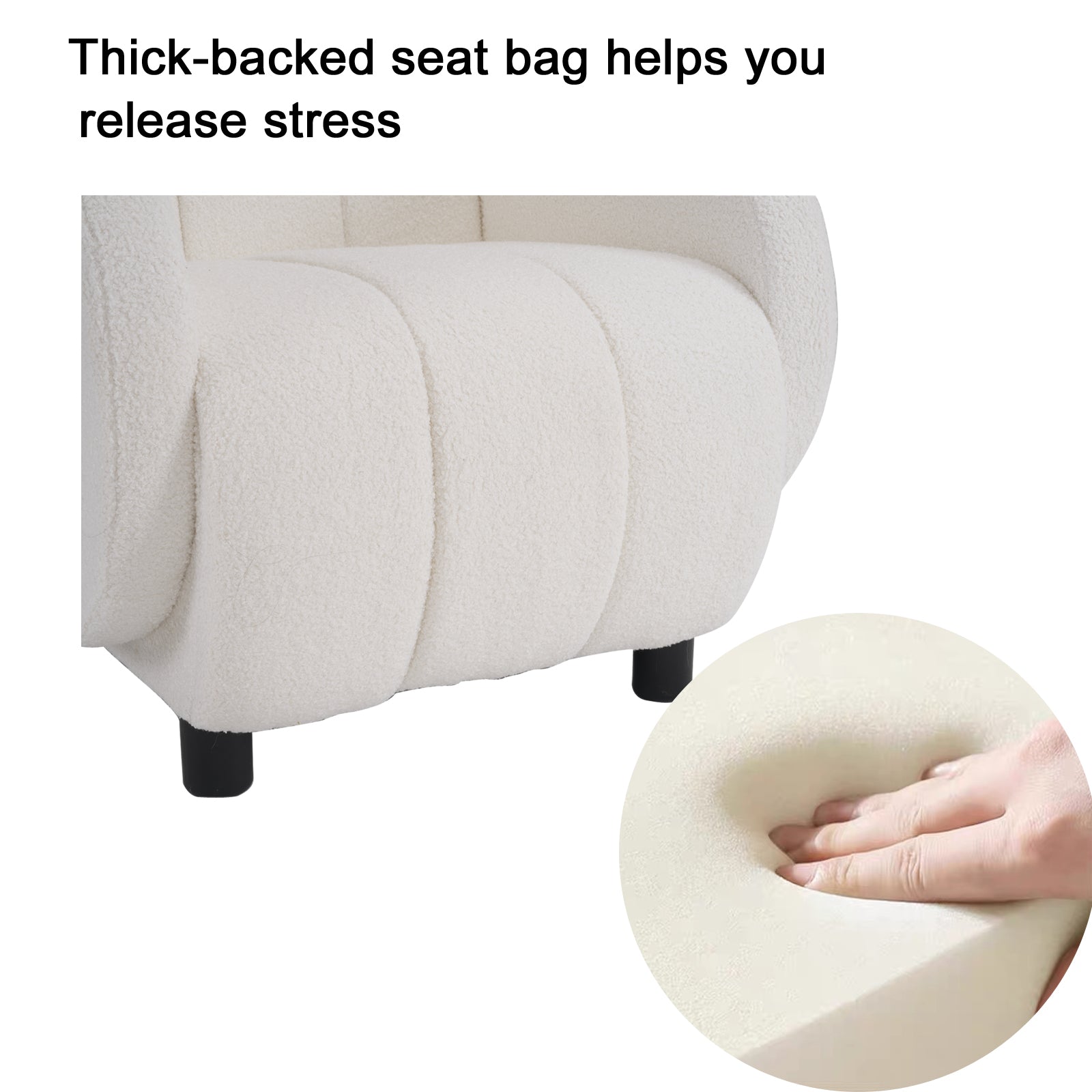 Modern Fabric Upholstered Armchair With Upholstered Reading Chair, Single Sofa, Living Room, Bedroom, Bed, Office Lounge Club Chair, Teddy Velvet White Aluminum