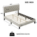 Queen Size Panel Bed Frame With Adjustable Button Tufted Headboard For Bedroom Linen Upholstered Wood Slat Support Easy Assembly,Linen Beige Beige Wood