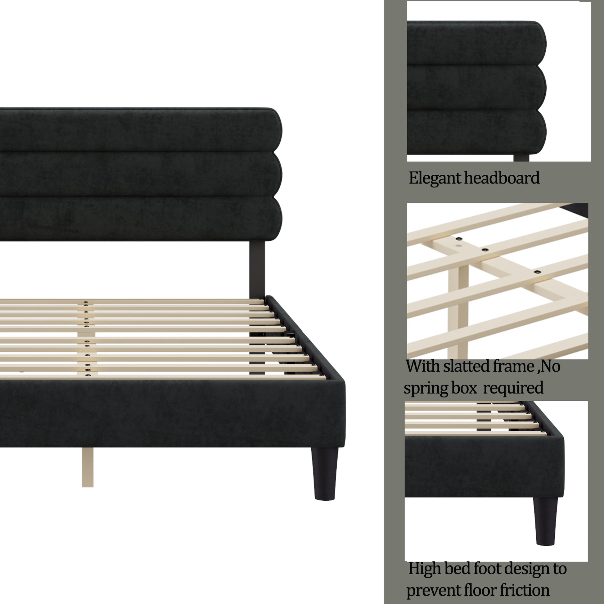 Queen Bed Frame With Headboard,Sturdy Platform Bed With Wooden Slats Support,No Box Spring,Mattress Foundation,Easy Assembly Dark Grey Dark Grey Wood