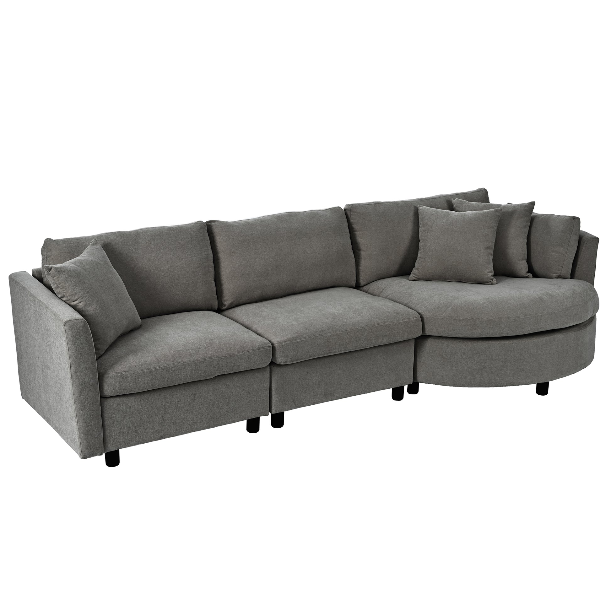 Three Indoor Cushioned Combination Sofas With Three Pillows And Curved Seat, For Living Room, Study Room, And Apartment Gray Polyester