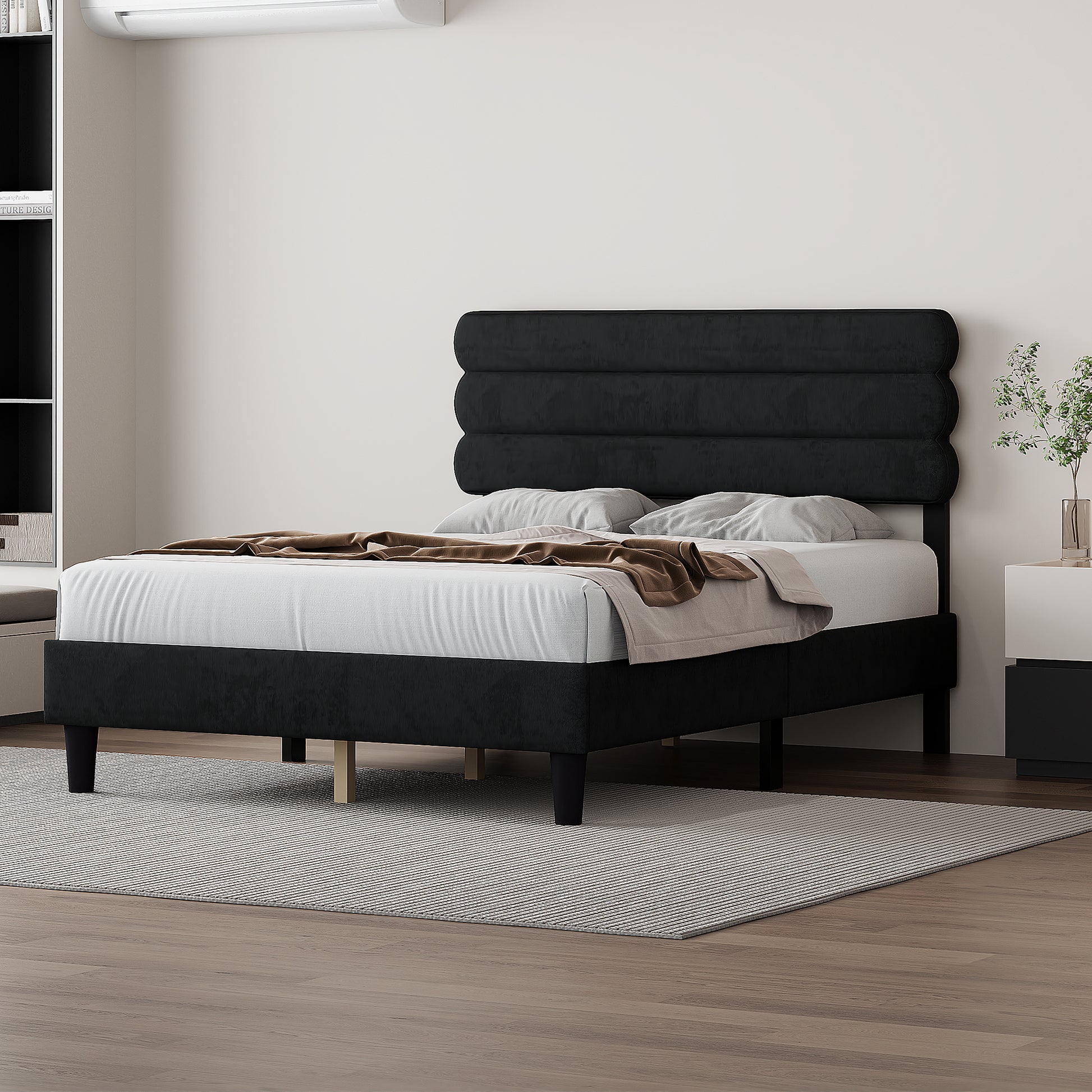 Queen Bed Frame With Headboard,Sturdy Platform Bed With Wooden Slats Support,No Box Spring,Mattress Foundation,Easy Assembly Dark Grey Dark Grey Wood