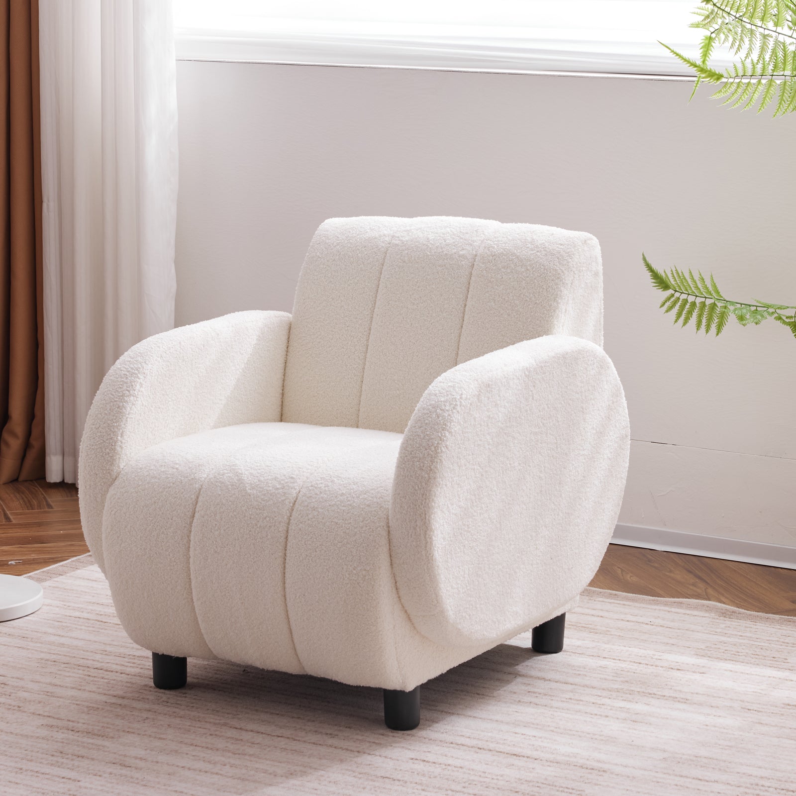 Modern Fabric Upholstered Armchair With Upholstered Reading Chair, Single Sofa, Living Room, Bedroom, Bed, Office Lounge Club Chair, Teddy Velvet White Aluminum