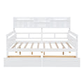 Full Size Daybed, Wood Slat Support, With Bedside Shelf And Two Drawers, White White Solid Wood Mdf