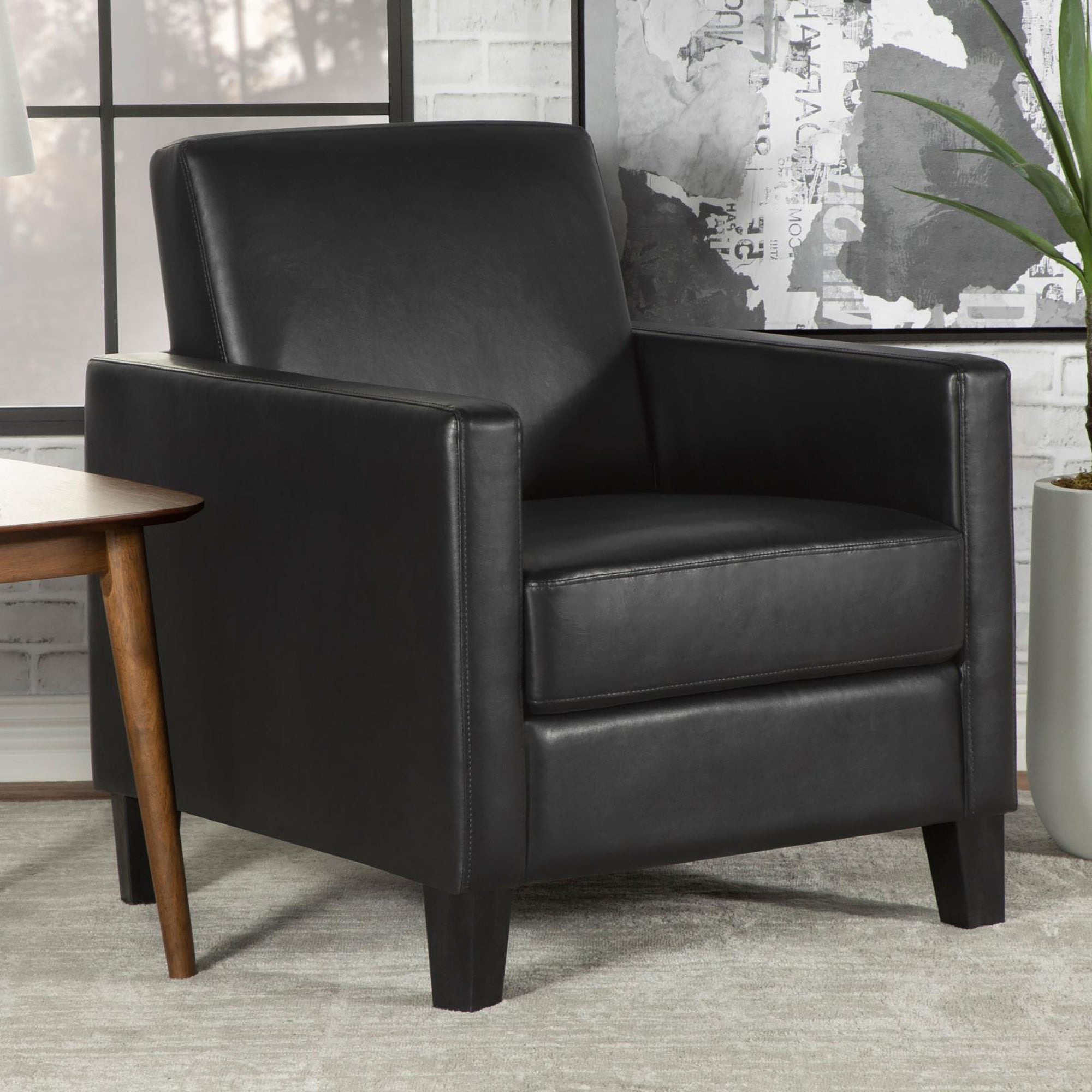 Black Cushion Back Upholstered Accent Chair Black Primary Living Space Contemporary,Modern Foam Faux Leather
