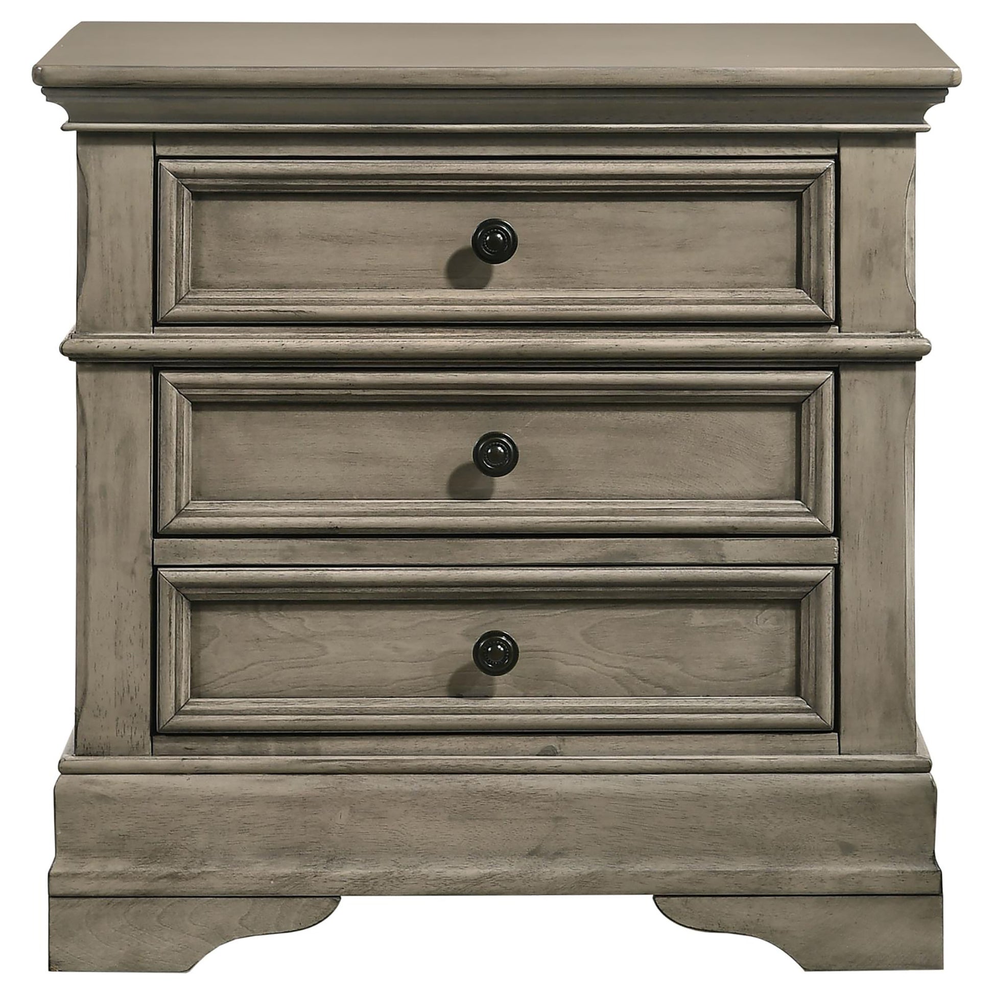 Wheat Rectangular 3 Drawer Nightstand Wheat Gray 3 Drawers Bedroom Drawer Storage Traditional Rubberwood Felt Lined Drawers Wood