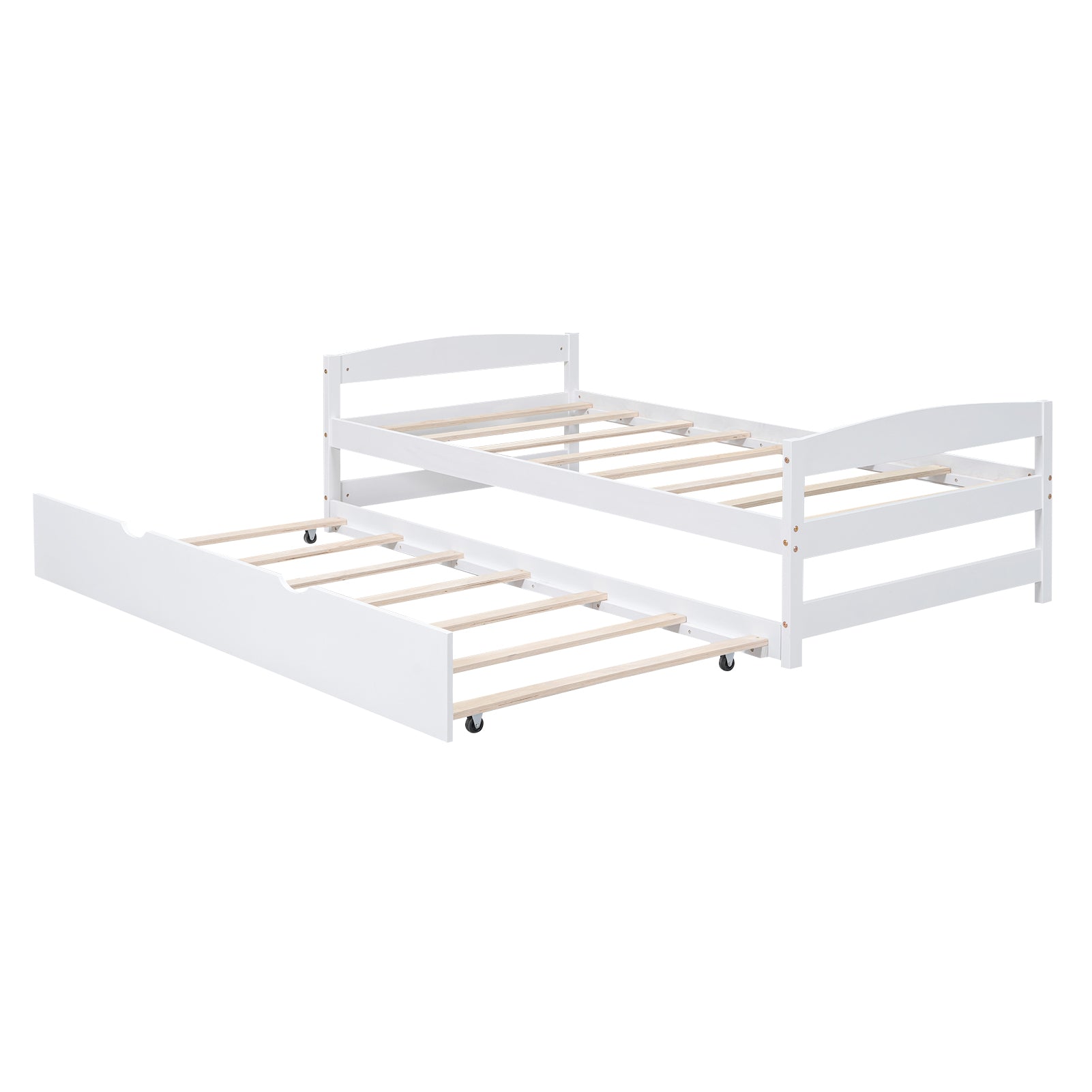 Twin Size Platform Bed With Twin Size Trundle, White Box Spring Not Required Twin White Wood Bedroom Pine