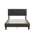 Full Size Panel Bed Frame With Adjustable Button Tufted Headboard For Bedroom Linen Upholstered Wood Slat Support Easy Assembly,Dark Grey Dark Grey Wood