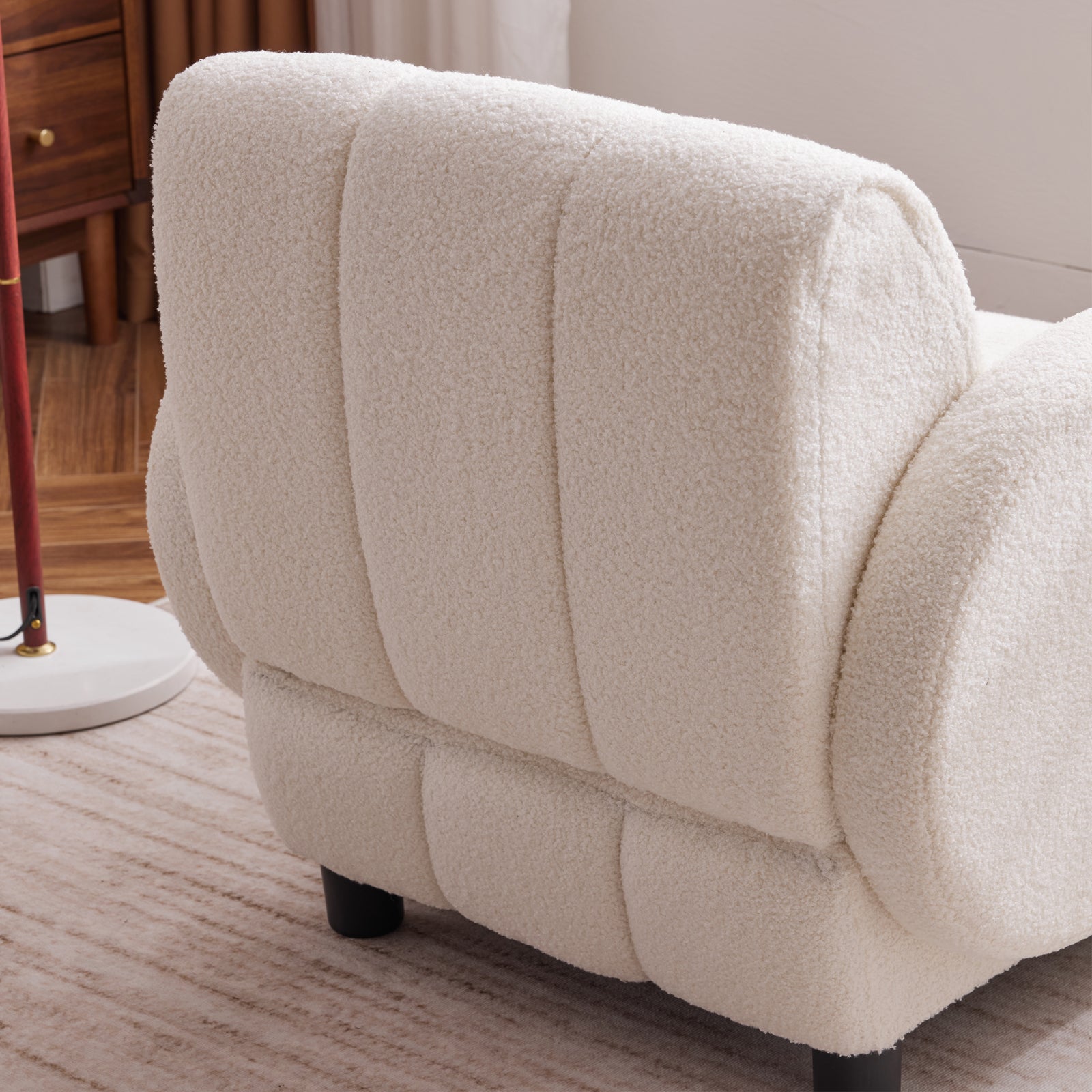 Modern Fabric Upholstered Armchair With Upholstered Reading Chair, Single Sofa, Living Room, Bedroom, Bed, Office Lounge Club Chair, Teddy Velvet White Aluminum