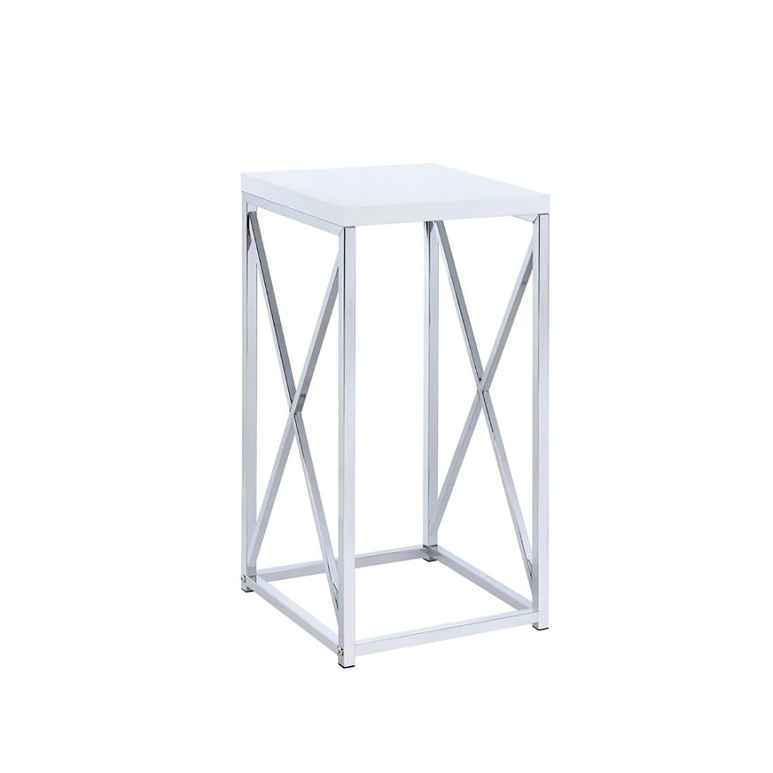 Glossy White And Chrome Accent Table Glossy White White Primary Living Space Contemporary,Modern Rectangular Glossy Coffee & End Tables Wood Sled