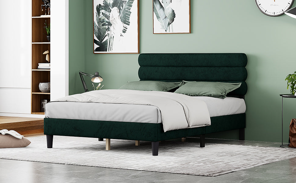 Queen Bed Frame With Headboard,Sturdy Platform Bed With Wooden Slats Support,No Box Spring,Mattress Foundation,Easy Assembly Green Green Wood