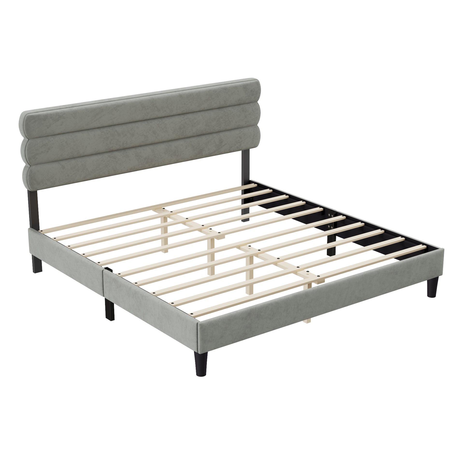 King Bed Frame With Headboard,Sturdy Platform Bed With Wooden Slats Support,No Box Spring,Mattress Foundation,Easy Assembly Light Grey Wood
