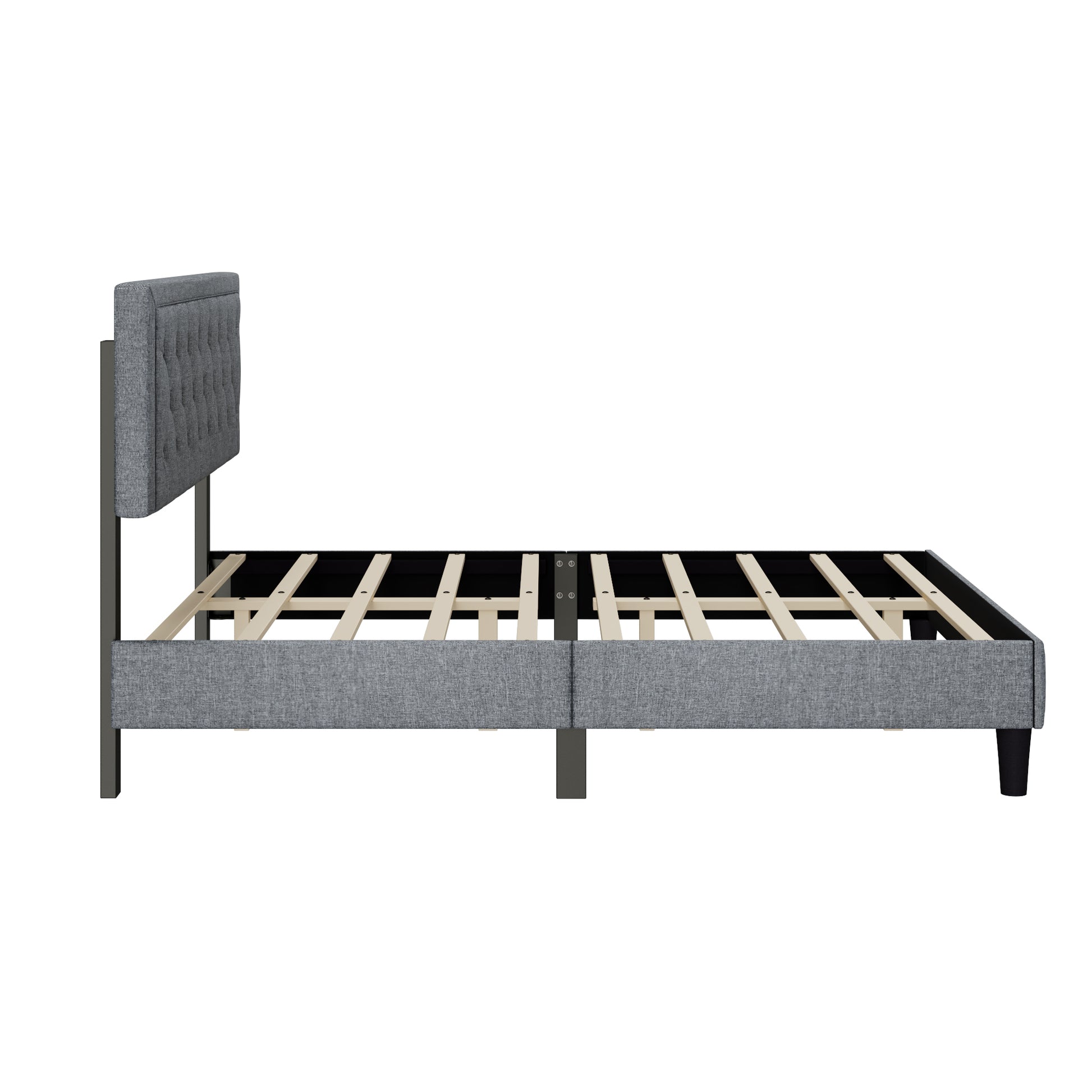 Queen Size Panel Bed Frame With Adjustable Button Tufted Headboard For Bedroom Linen Upholstered Wood Slat Support Easy Assembly,Light Grey Light Grey Wood
