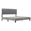 King Size Panel Bed Frame With Adjustable Button Tufted Headboard For Bedroom Linen Upholstered Wood Slat Support Easy Assembly,Light Grey Light Gray Wood