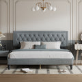 King Size Panel Bed Frame With Adjustable Button Tufted Headboard For Bedroom Linen Upholstered Wood Slat Support Easy Assembly,Light Grey Light Gray Wood