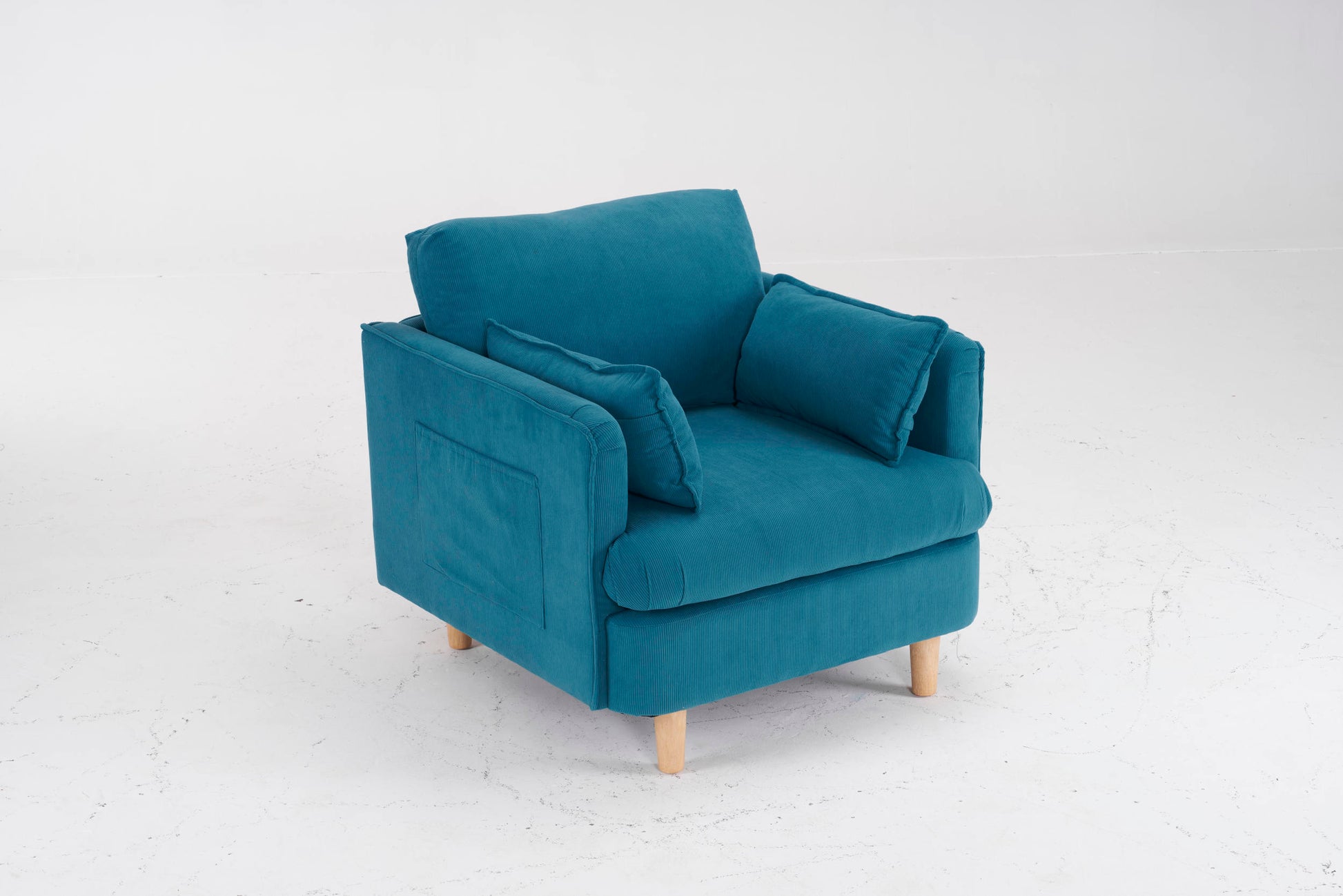 29.5 "W Modern Fabric Decorative Chair Armchair Upholstered Reading Chair Single Sofa Casual Club Chair With Solid Wooden Feet And 2 Pillow, For Living Room, Bedroom, Bed Room, Office, Corduroy Fabric Blue Foam Corduroy