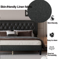 King Size Panel Bed Frame With Adjustable Button Tufted Headboard For Bedroom Linen Upholstered Wood Slat Support Easy Assembly,Dark Grey Dark Grey Wood