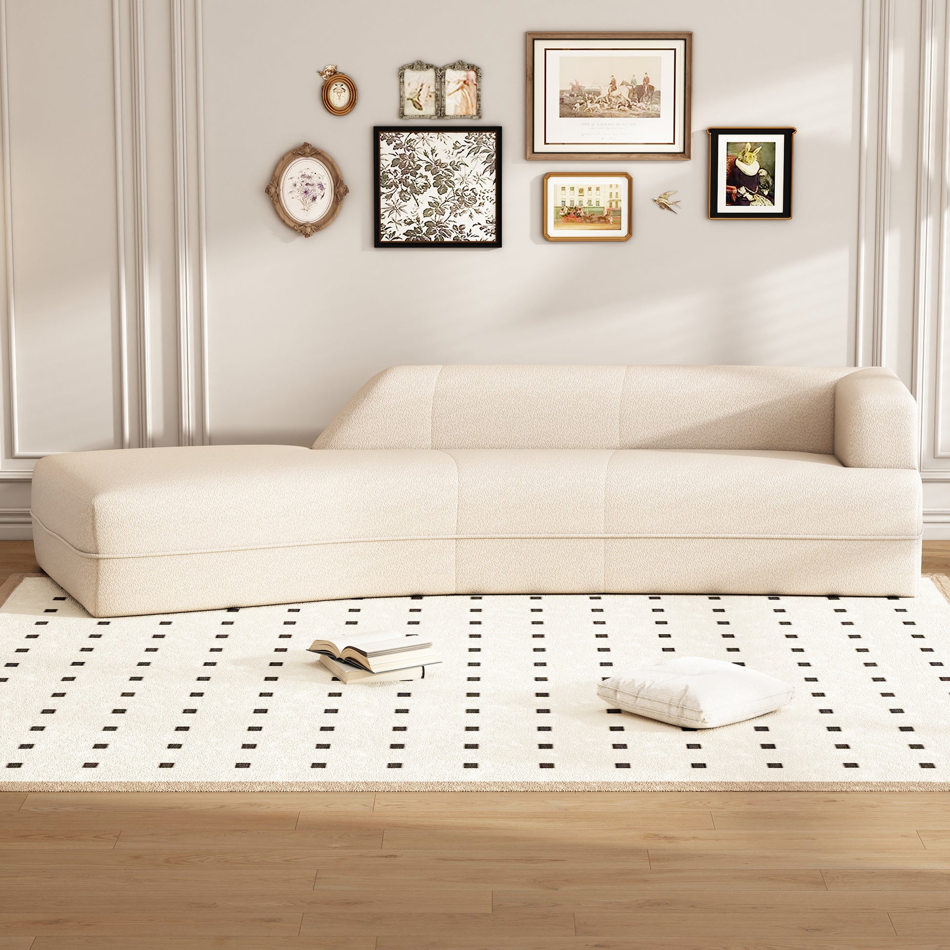 109.4" Curved Chaise Lounge Modern Indoor Sofa Couch For Living Room, Beige Old Sku:Wf313109Aaa Beige Boucle