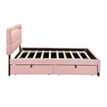 Queen Size Upholstered Platform Bed With Led Frame, With Twin Xl Size Trundle And 2 Drawers, Linen Fabric, Pink Pink Linen