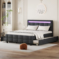 Queen Size Upholstered Platform Bed With Led Frame, With Twin Xl Size Trundle And 2 Drawers, Linen Fabric, Gray Gray Linen