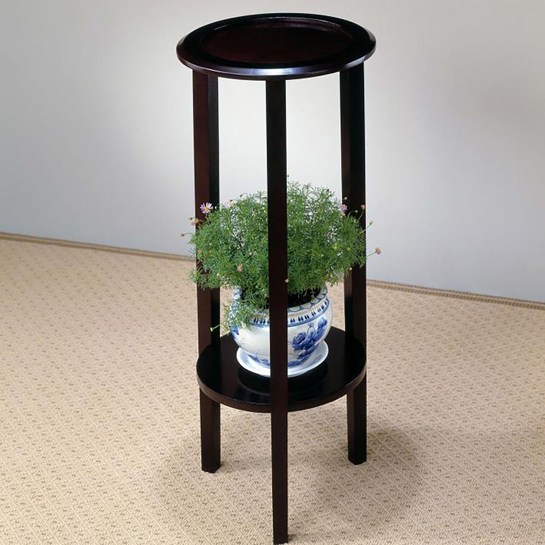 Espresso Round Accent Table Espresso Espresso Primary Living Space Transitional Rubberwood Round Shelves Coffee & End Tables Wood