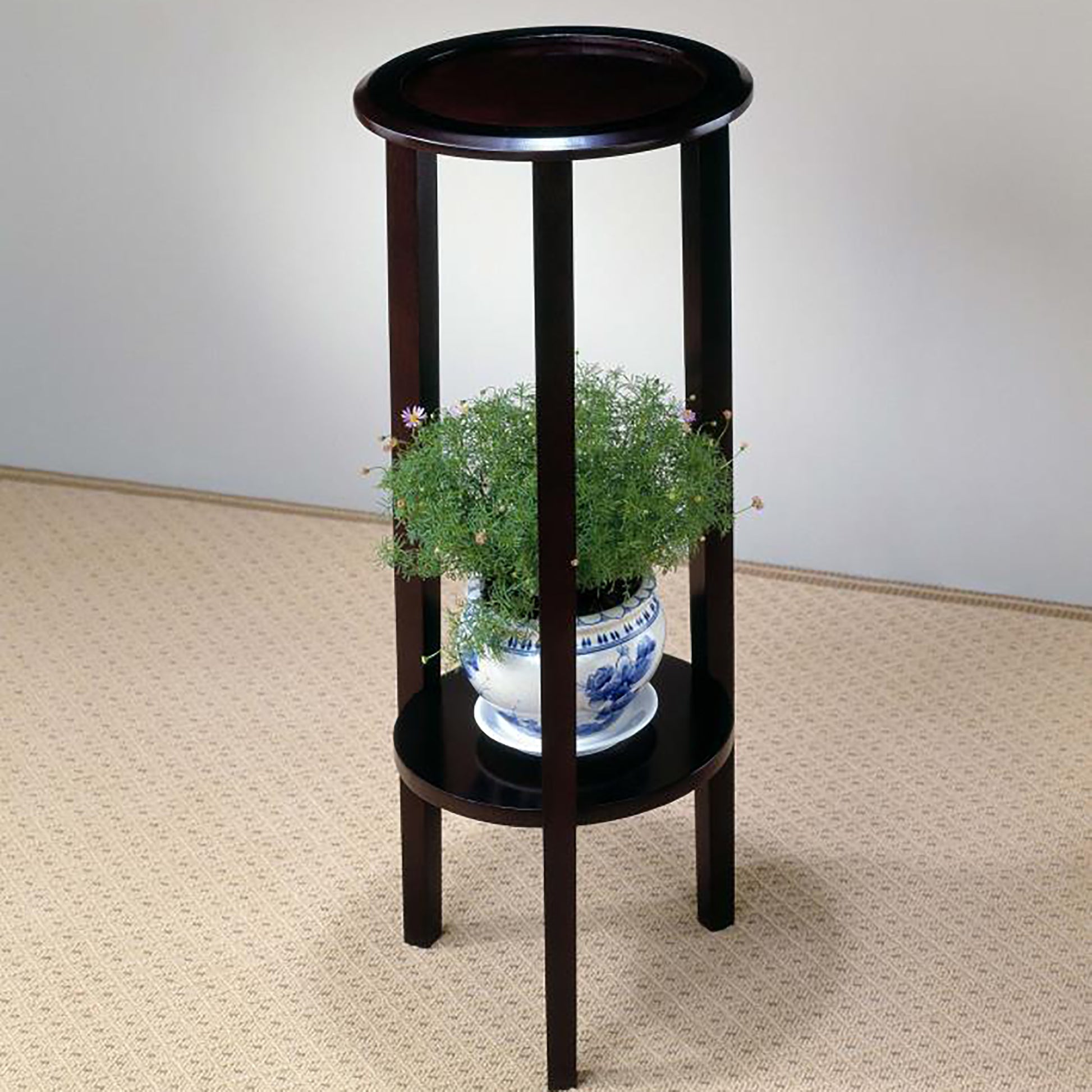 Espresso Round Accent Table Espresso Espresso Primary Living Space Transitional Rubberwood Round Shelves Coffee & End Tables Wood