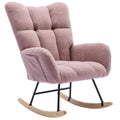 Rocking Chair With Pocket, Soft Teddy Fabric Rocking Chair For Nursery, Comfy Wingback Glider Rocker With Safe Solid Wood Base For Living Room Bedroom Balcony Pink Pink Casual Foam Teddy