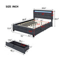 Queen Size Upholstered Platform Bed With Led Frame And 4 Drawers, Linen Fabric, Gray Gray Linen