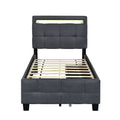 Twin Size Upholstered Platform Bed With Led Frame And 2 Drawers, Linen Fabric, Gray Gray Linen
