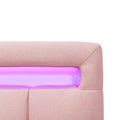 Queen Size Upholstered Platform Bed With Led Frame, With Twin Xl Size Trundle And 2 Drawers, Linen Fabric, Pink Pink Linen