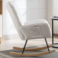 Rocking Chair With Pocket, Soft Teddy Fabric Rocking Chair For Nursery, Comfy Wingback Glider Rocker With Safe Solid Wood Base For Living Room Bedroom Balcony White White Casual Foam Teddy