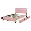 Queen Size Upholstered Platform Bed With Led Frame, With Twin Xl Size Trundle And 2 Drawers, Linen Fabric, Pink Pink Linen
