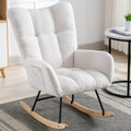 Rocking Chair With Pocket, Soft Teddy Fabric Rocking Chair For Nursery, Comfy Wingback Glider Rocker With Safe Solid Wood Base For Living Room Bedroom Balcony White White Casual Foam Teddy