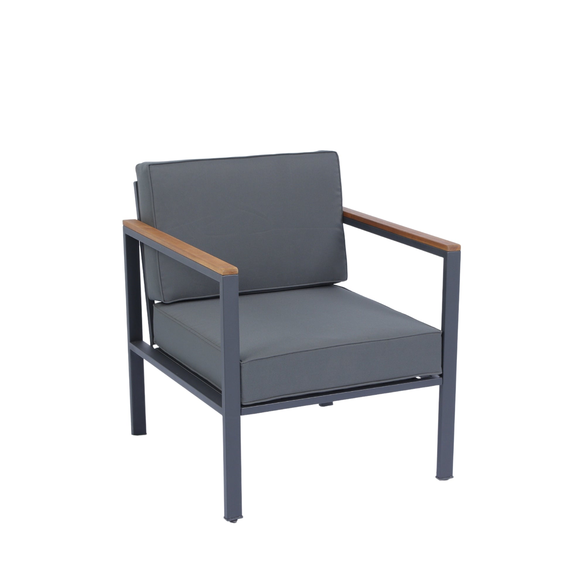 4 Piece Outdoor Sofa Set With Acacia Wood Top, Padded Patio Conversation Table Chair Set W Coffee Table For Garden, Backyard, Poolside Dark Grey Cushion Yes Complete Patio Set Dark Grey Rust Resistant Frame Mildew Resistant Cushion Garden & Outdoor