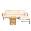 3 Pieces Outdoor Patio Wicker Furniture Sets Table And Chairs With 3.15 Inches Thick Cushion Outdoor Sofa Set Natural Yellow Wicker Creme Cushion Yes Complete Patio Set Light Yellow Rust Resistant Frame Mildew Resistant Cushion Garden & Outdoor Modern
