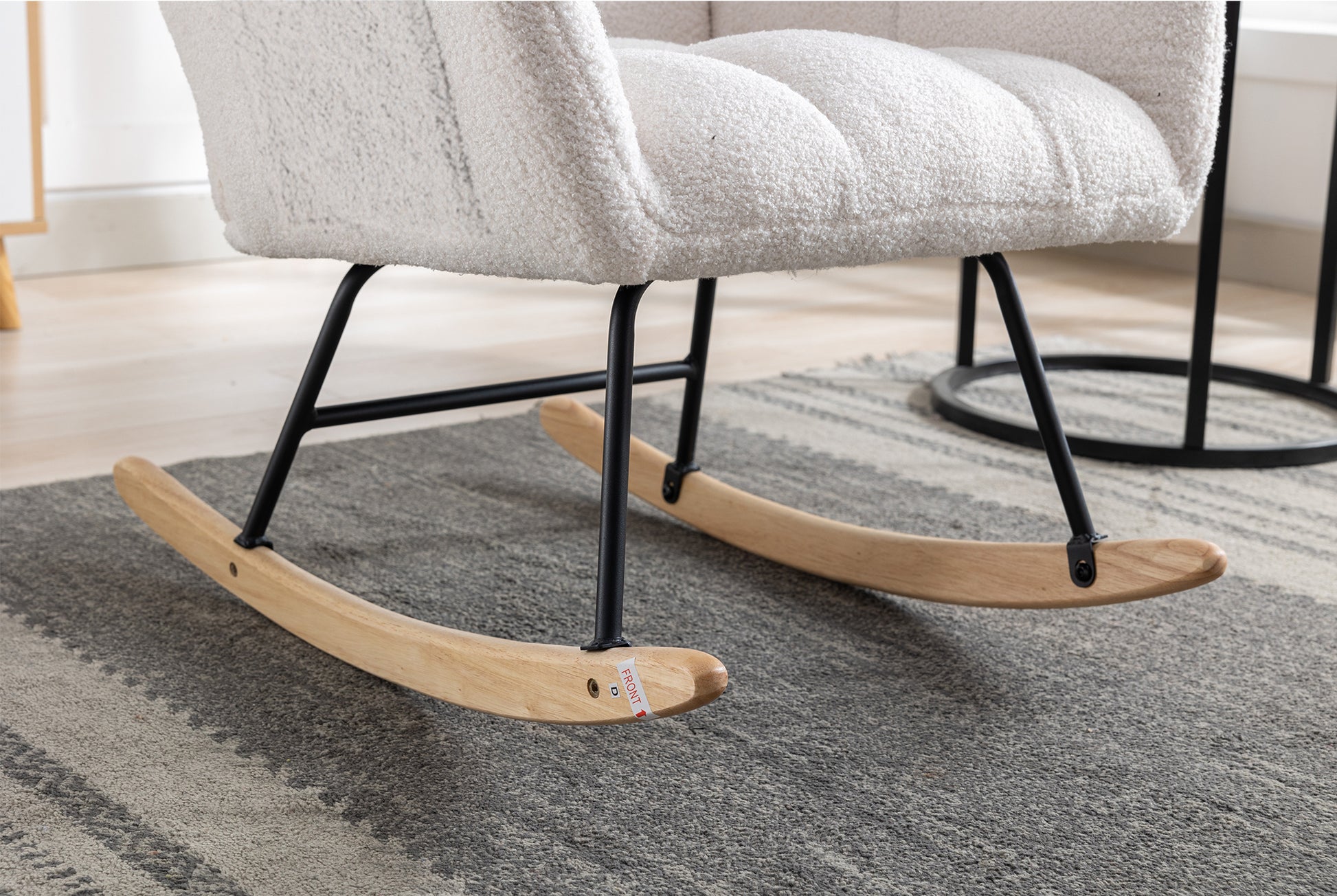 Rocking Chair With Pocket, Soft Teddy Fabric Rocking Chair For Nursery, Comfy Wingback Glider Rocker With Safe Solid Wood Base For Living Room Bedroom Balcony White White Casual Foam Teddy