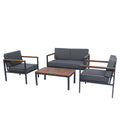 4 Piece Outdoor Sofa Set With Acacia Wood Top, Padded Patio Conversation Table Chair Set W Coffee Table For Garden, Backyard, Poolside Dark Grey Cushion Yes Complete Patio Set Dark Grey Rust Resistant Frame Mildew Resistant Cushion Garden & Outdoor