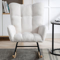Rocking Chair With Pocket, Soft Teddy Fabric Rocking Chair For Nursery, Comfy Wingback Glider Rocker With Safe Solid Wood Base For Living Room Bedroom Balcony White White Casual Foam Teddy