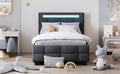 Twin Size Upholstered Platform Bed With Led Frame And 2 Drawers, Linen Fabric, Gray Gray Linen