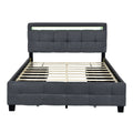Queen Size Upholstered Platform Bed With Led Frame And 4 Drawers, Linen Fabric, Gray Gray Linen