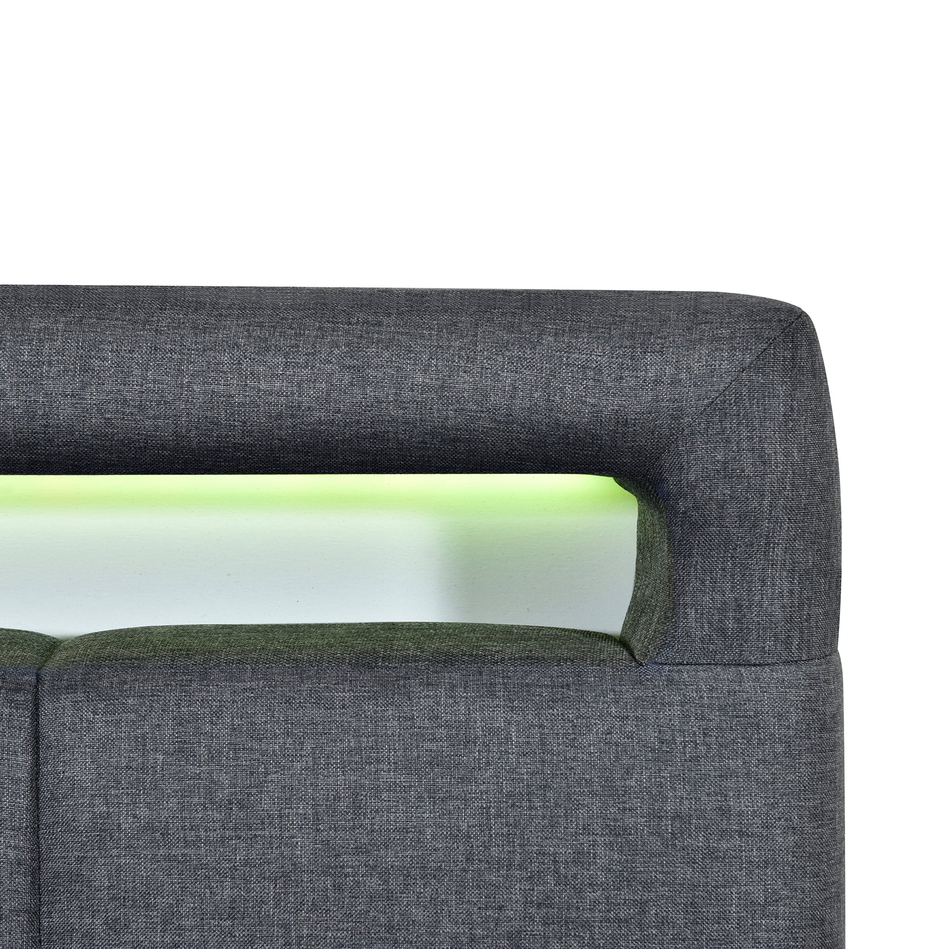 Queen Size Upholstered Platform Bed With Led Frame And 4 Drawers, Linen Fabric, Gray Gray Linen