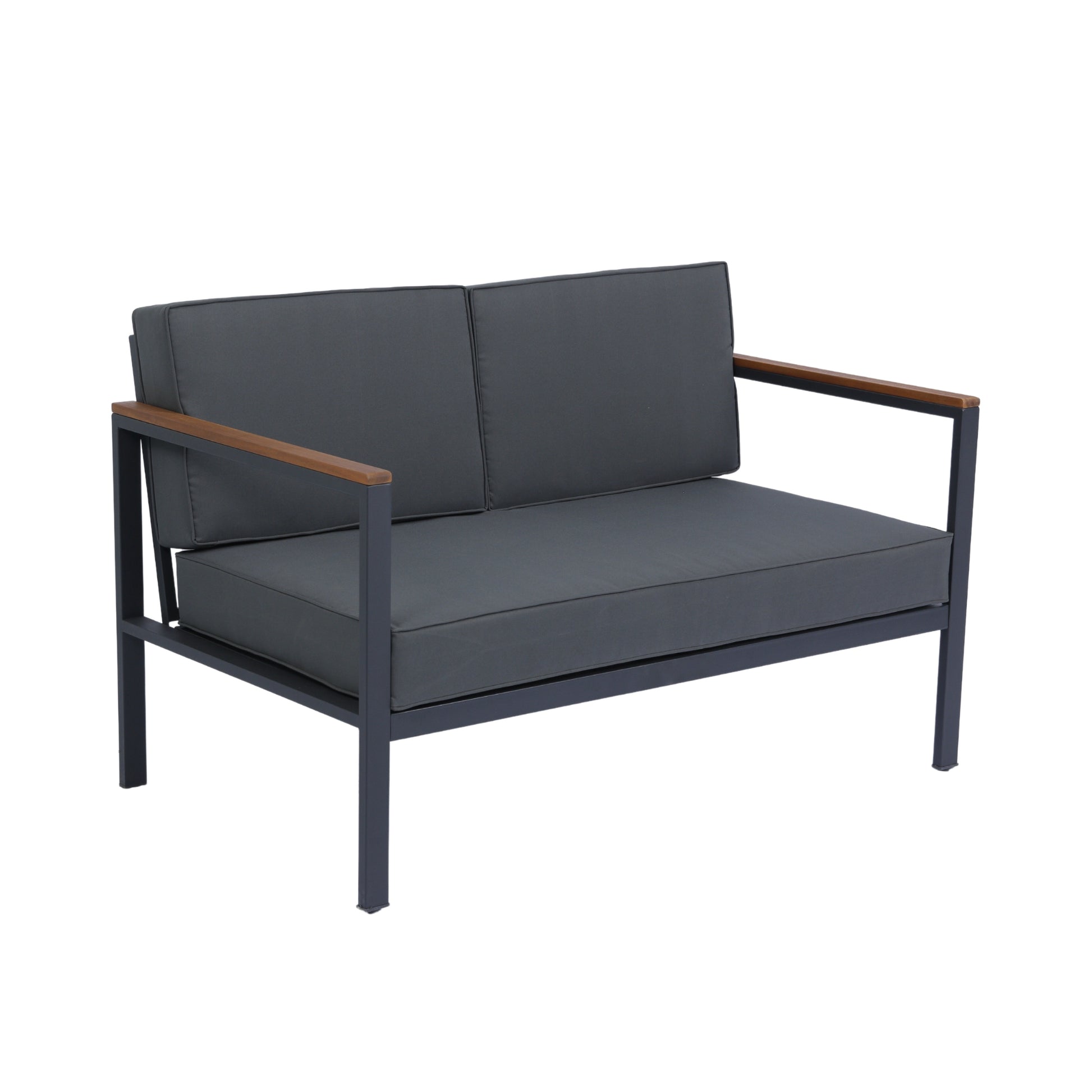 4 Piece Outdoor Sofa Set With Acacia Wood Top, Padded Patio Conversation Table Chair Set W Coffee Table For Garden, Backyard, Poolside Dark Grey Cushion Yes Complete Patio Set Dark Grey Rust Resistant Frame Mildew Resistant Cushion Garden & Outdoor