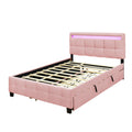 Queen Size Upholstered Platform Bed With Led Frame, With Twin Xl Size Trundle And 2 Drawers, Linen Fabric, Pink Pink Linen