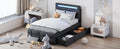 Twin Size Upholstered Platform Bed With Led Frame And 2 Drawers, Linen Fabric, Gray Gray Linen