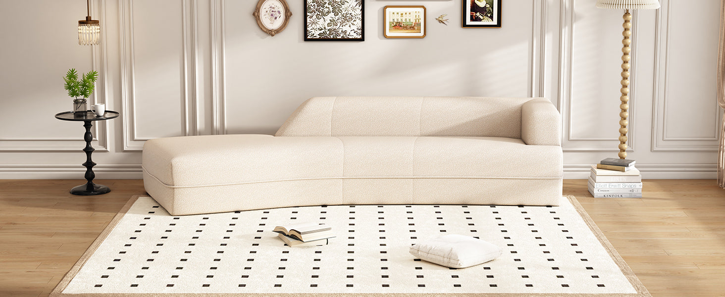 109.4" Curved Chaise Lounge Modern Indoor Sofa Couch For Living Room, Beige Old Sku:Wf313109Aaa Beige Boucle