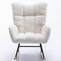 Rocking Chair With Pocket, Soft Teddy Fabric Rocking Chair For Nursery, Comfy Wingback Glider Rocker With Safe Solid Wood Base For Living Room Bedroom Balcony White White Casual Foam Teddy