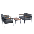 4 Piece Outdoor Sofa Set With Acacia Wood Top, Padded Patio Conversation Table Chair Set W Coffee Table For Garden, Backyard, Poolside Dark Grey Cushion Yes Complete Patio Set Dark Grey Rust Resistant Frame Mildew Resistant Cushion Garden & Outdoor