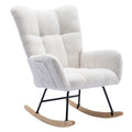 Rocking Chair With Pocket, Soft Teddy Fabric Rocking Chair For Nursery, Comfy Wingback Glider Rocker With Safe Solid Wood Base For Living Room Bedroom Balcony White White Casual Foam Teddy