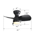 23 Inch Bedroom With 3 Color Dimmable 3 Abs Blades Remote Control Dc Motor Black With 18W Led Light Black Abs