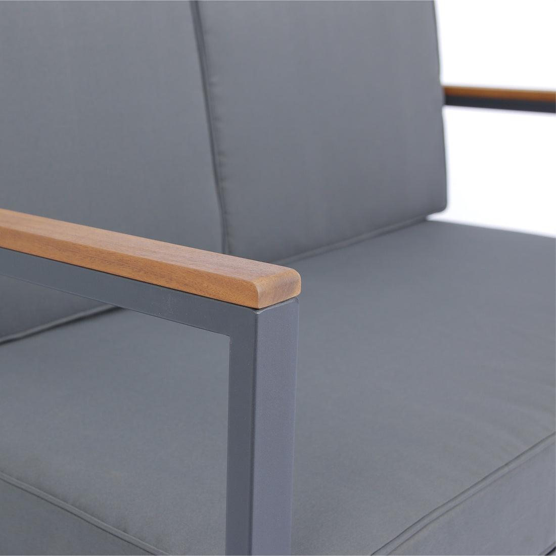 4 Piece Outdoor Sofa Set With Acacia Wood Top, Padded Patio Conversation Table Chair Set W Coffee Table For Garden, Backyard, Poolside Dark Grey Cushion Yes Complete Patio Set Dark Grey Rust Resistant Frame Mildew Resistant Cushion Garden & Outdoor