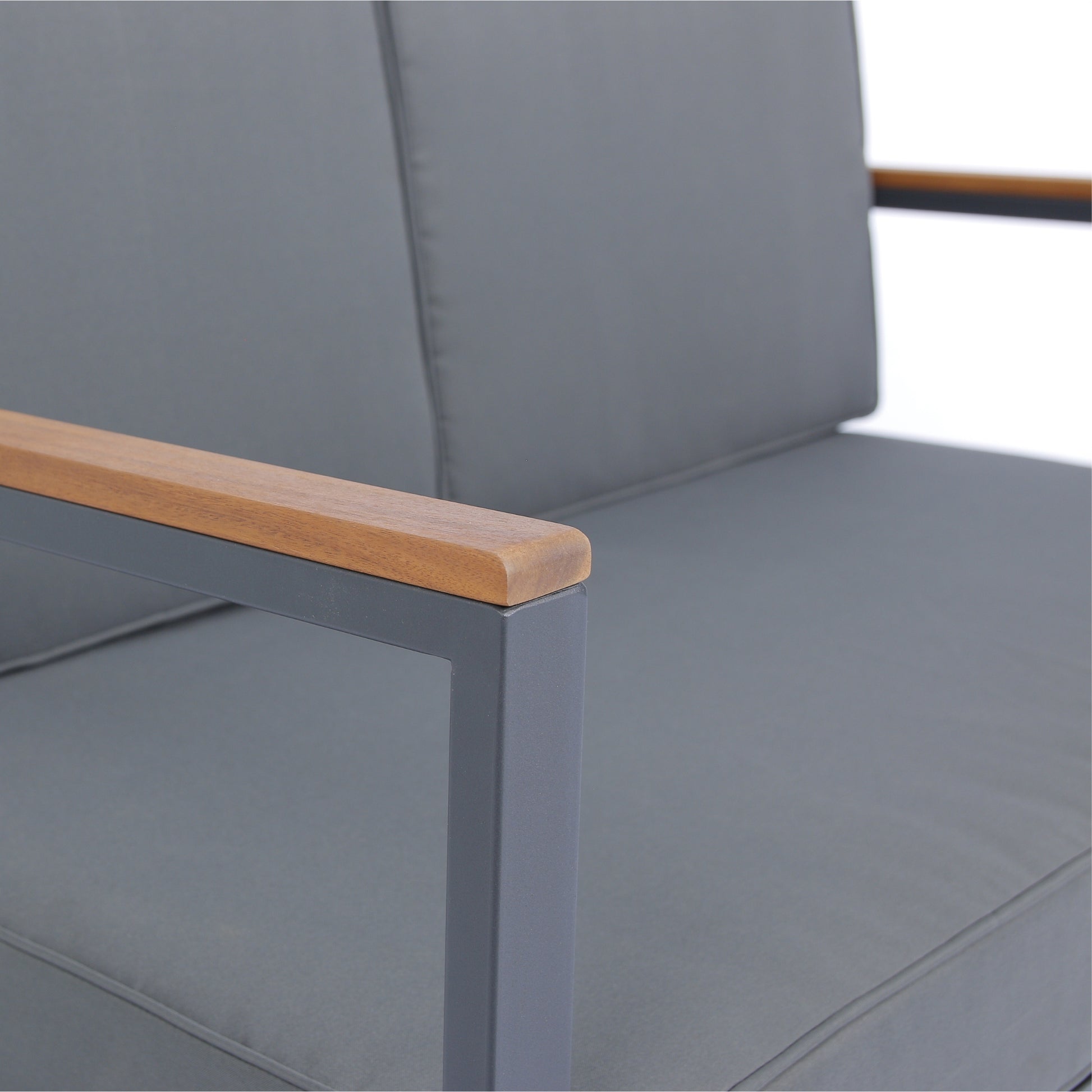 4 Piece Outdoor Sofa Set With Acacia Wood Top, Padded Patio Conversation Table Chair Set W Coffee Table For Garden, Backyard, Poolside Dark Grey Cushion Yes Complete Patio Set Dark Grey Rust Resistant Frame Mildew Resistant Cushion Garden & Outdoor